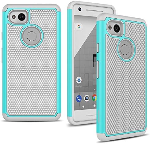 Google Pixel 2 XL Case, MyGotec Anti-Slip Shockproof Soft Silicone Dual-Layer Durable Armor Case - Grey/Teal