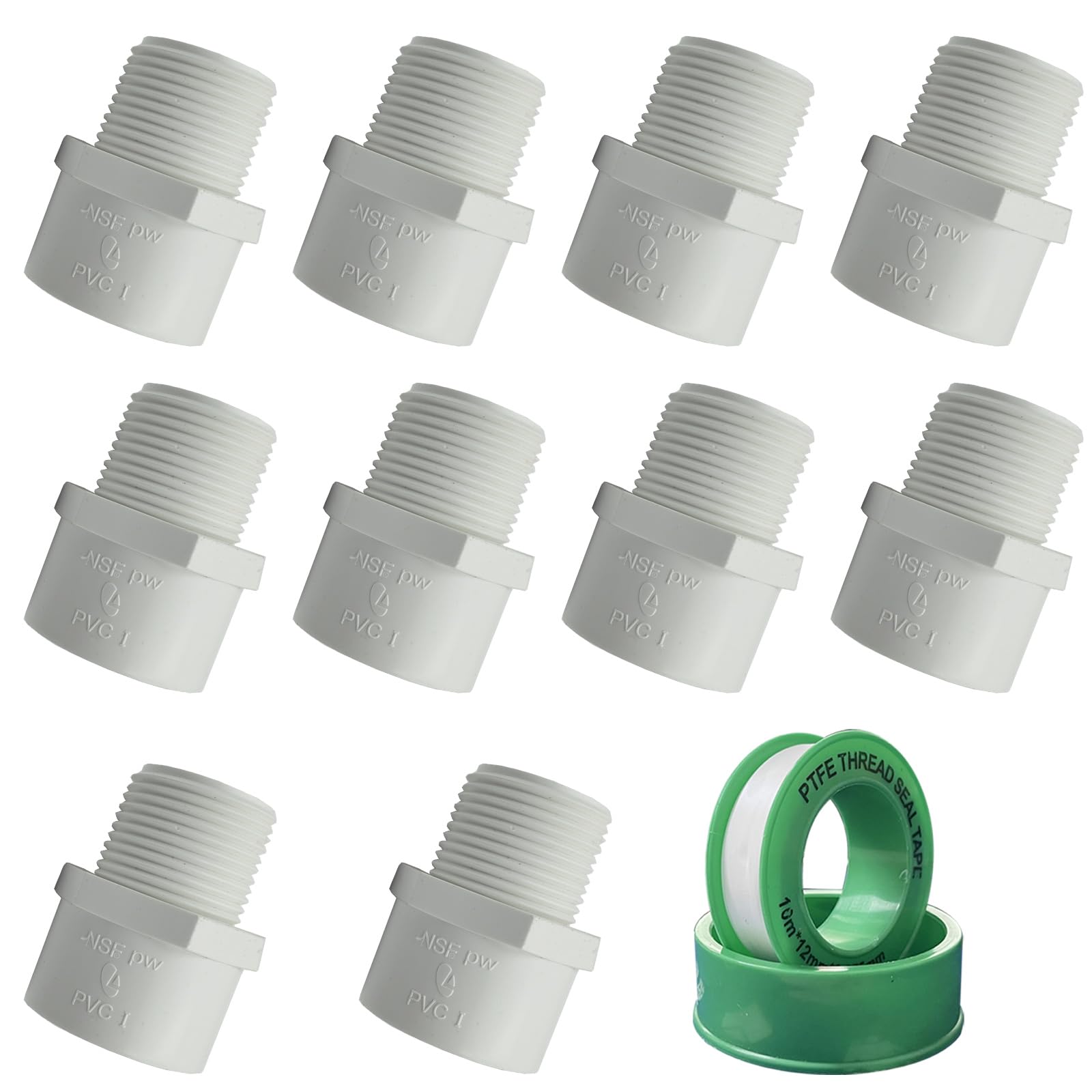 Photo 1 of 10Pcs 3/4 inch NPT Male Thread PVC Pipe Fitting Adapter Connector(Socket x NPT Male), 3/4 inch PVC Pipe Fitting for Sch40 Pipe for Plumbing Water Line
