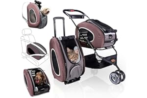 ibiyaya Compact Multifunctional 5-in-1 EVA Convertible Foldable Small Pet Carrier/Stroller Combo System for Dog or Cat up to 16 Pounds, Brown