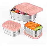 Tanjiae Small Stainless Steel Lunch Containers for Kids | Leak Proof Snack Containers with Silicone Lids - Perfect Metal Lunch Box with Lids for School and Daycare (25oz+8oz*2)