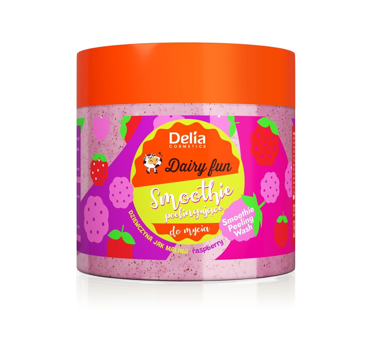 Delia Cosmetics - Dairy Fun - Body Peeling Smoothie - Washes & Refreshes - Exfoliates & Smoothes - Moisturizes, Nourishes, Firms - Intense Scent of Raspberry - Natural Extracts - Body Scrub - 350g