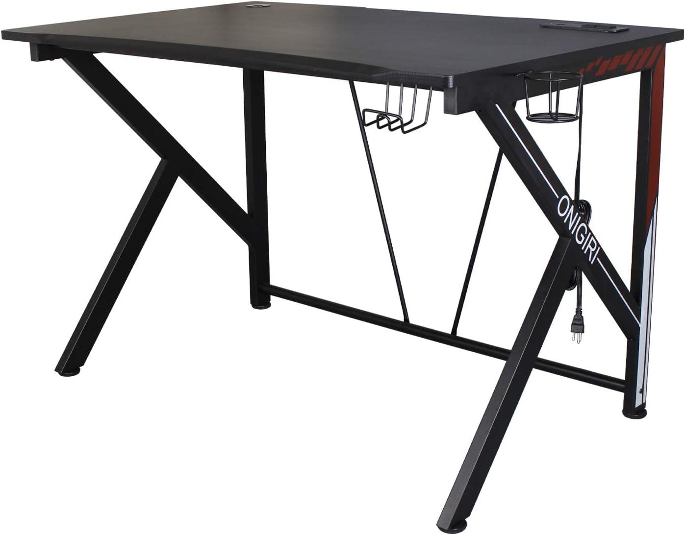 COZUHAUSE K-Shaped Gaming Desk 45.7" Black Carbonized Pattern with USB Charging Port,Cup Holder and Headphone Hook Gaming Table