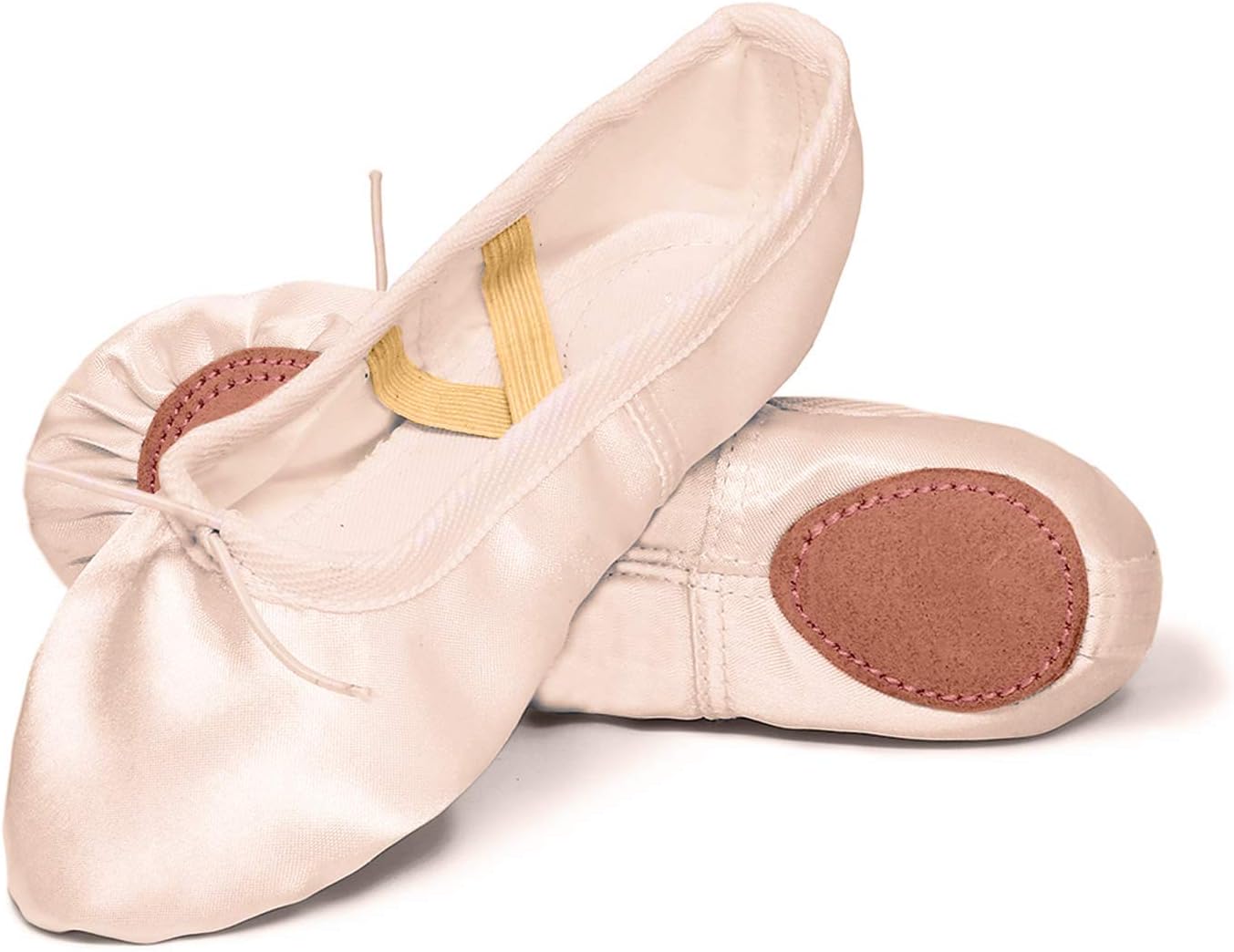XJX Satin Ballet Shoes for Girl Leather Split Sole Dance Slippers Yogu Shoes White