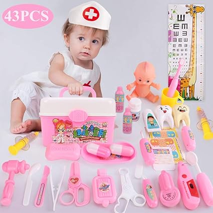 Myjzy Doktor Kit Fur Kinder 43 Stuck Toy Arzt Kit Pretend Zahnarzt Medical Spielzeug Kind Doktor Kit Mit Elektronisches Stethoskop Fur Madchen Doktor Rollenspiel Dress Up Amazon De Kuche Haushalt