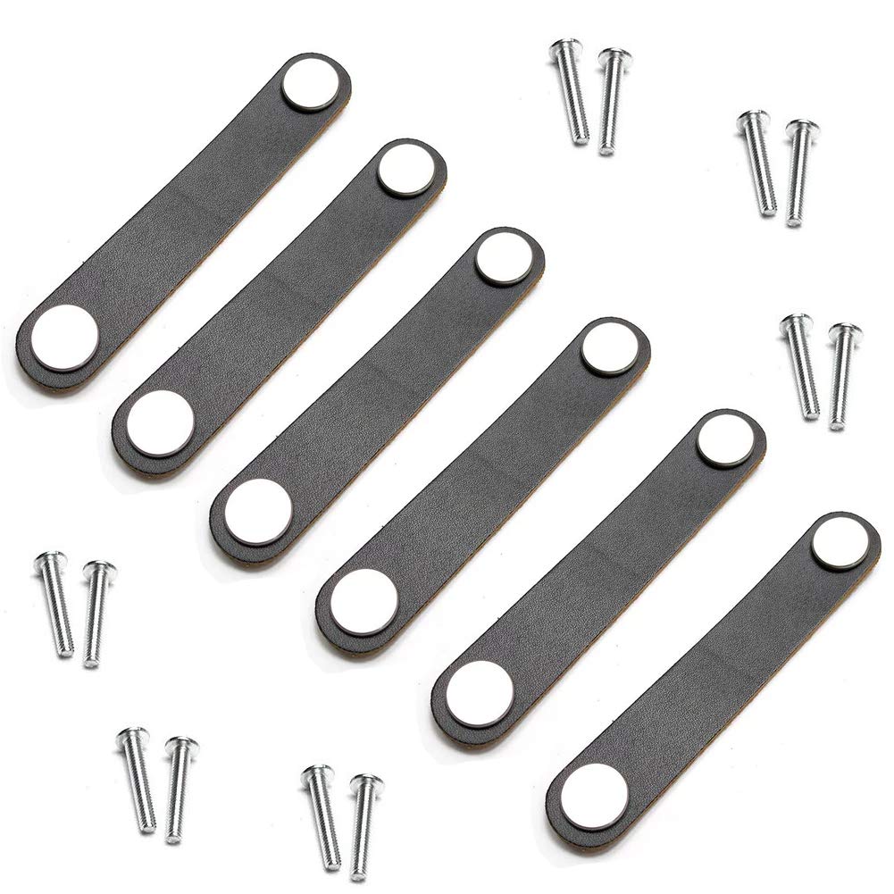 6pcs Leather Furniture Door Handle Modern Europe Style Pull Handle Knob for Doors Cabinets Cupboards Suitcase (Medium, Black)