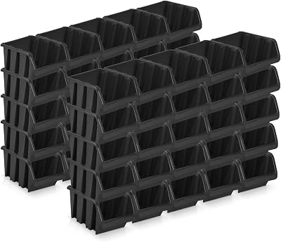 50 x Black Storage Boxes Size 2 (15.5x10x7cm) Stackable Plastic Workshop Craft