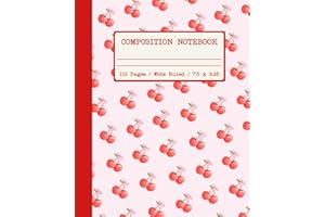 Composition Notebook Wide Ruled: Cute Fun Preppy Coquette Red Cherries on Pink Aesthetic Journal for Girls, Women, School, University, Work, Office