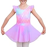 LUOUSE Elegant Girls Ballet Leotard with Skirt - Flutter & Ruffle Sleeves, Perfect for Dance & Gymnastics