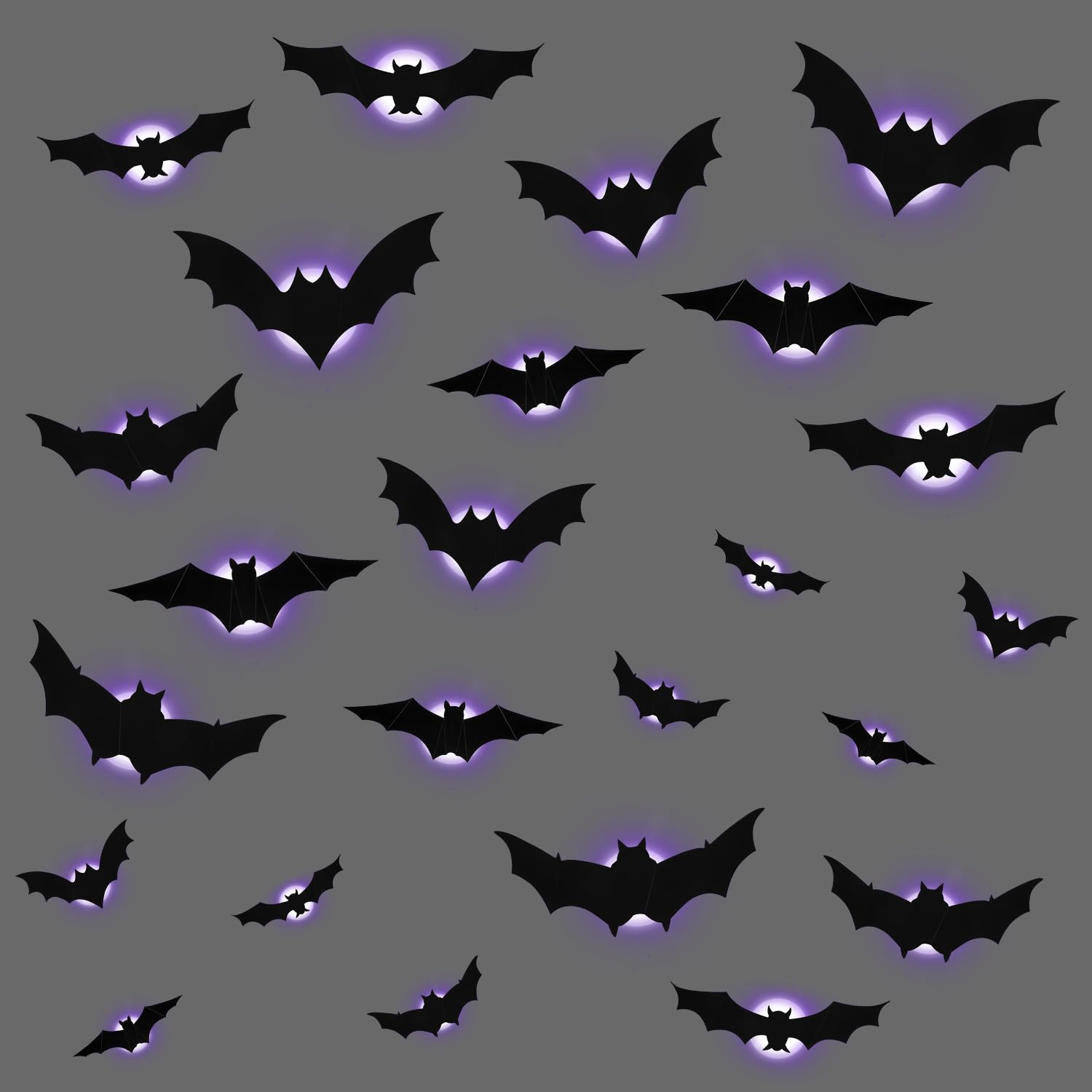 PEUTIER 48pcs LED Halloween Bats - 3D Black Bat Decoration Lights for Indoor Wall Decor - Vivid Night Light for Home, Bar, Party