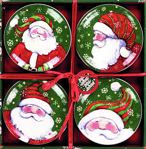 Manual Woodworkers and Weavers Decorative Plates by Artist Susan Winget, Mini, Snow Much Fun Santa, Set of 4