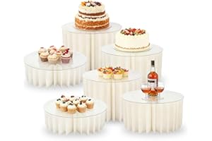 Wdpqyy 6 Pack Foldable Buffet Risers, Cardboard Cylinder Stands Food Display Risers with Acrylic Plates, Cake Cupcake Stands for Buffet Table, Dessert Table, Party Wedding Birthday Decor (White)