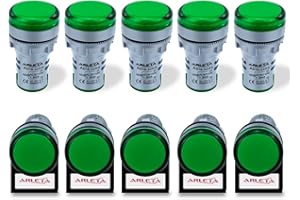 ARLETA Voltage 12V/24V/110V/120V Current 20mA Energy Saving LED Indicator Light Mounting Hole Size 22mm(7/8 Inch) Green 10Pcs
