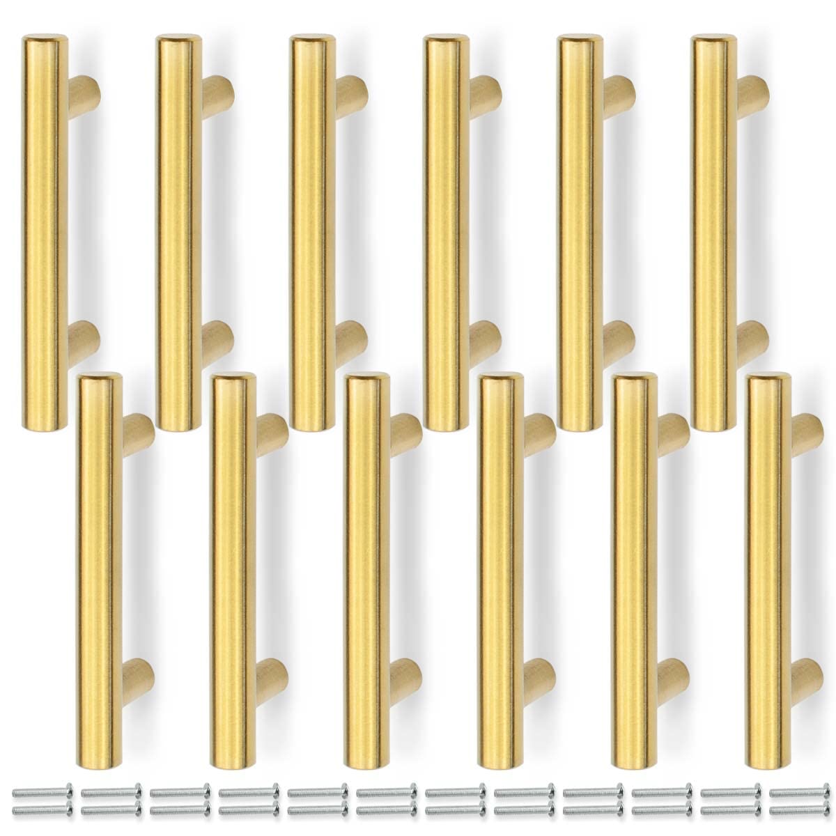 Bwintech 12 Pcs 100MM (64MM Hole Center) Gold Cabinet Pull Handles Kitchen T Bar Handles, Stainless Steel, Ideal for Cabinet, Drawer, Cupboard — image 1