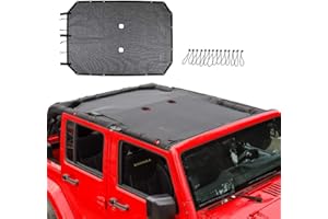 RT-TCZ Sunshade Mesh Shade Top Cover Provides Roof UV Sun Protection for Jeep Wrangler JKU 4-Door Rubicon Sahara Sport Sport-S 2007-2018(Black)