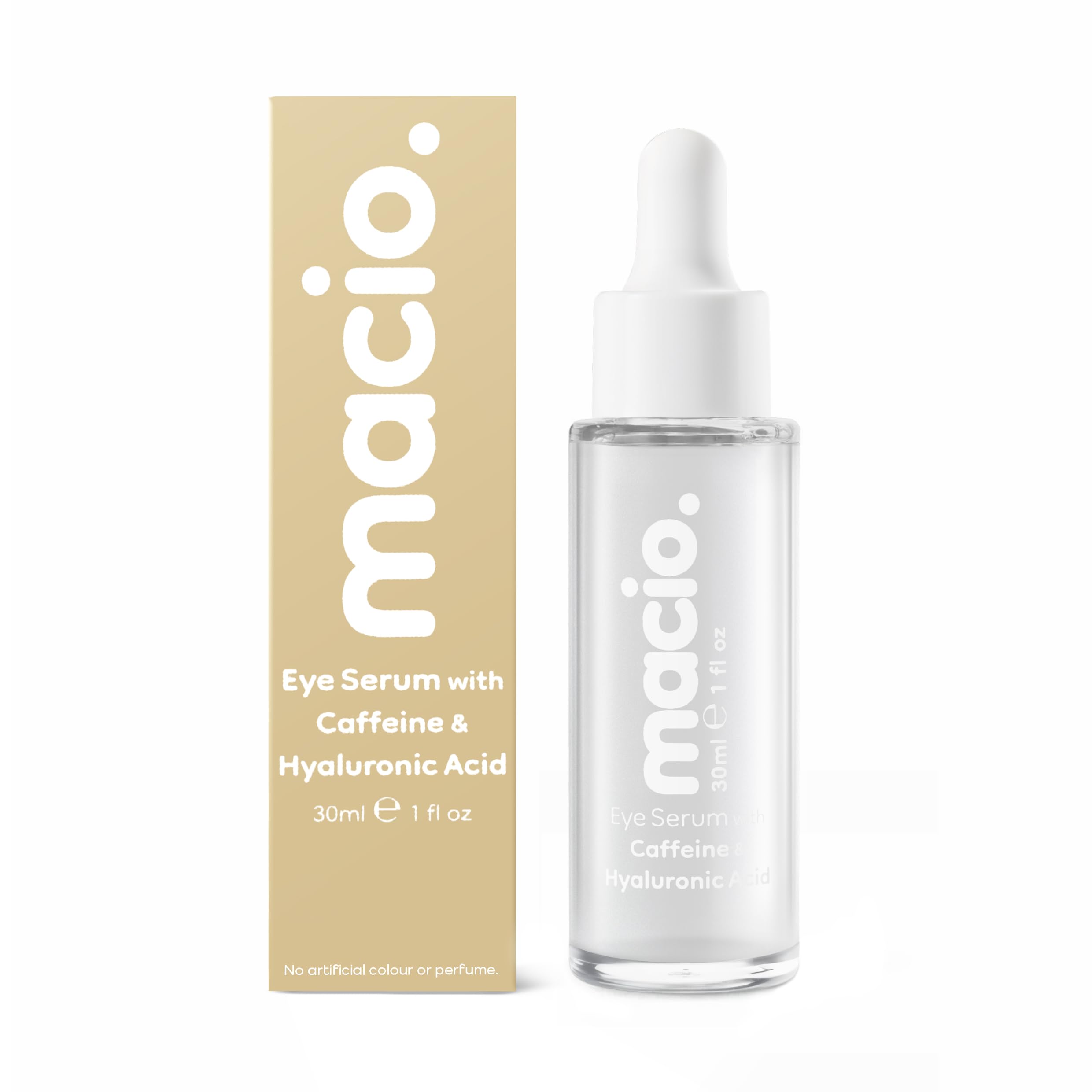 Macio Eye Serum with Caffeine & Hyaluronic Acid | For Dark Circles, Puffy Eyes & Under Eye Bags | Brightening & Hydrating Ingredients | Fast Absorbing Under Eye Serum 30ml