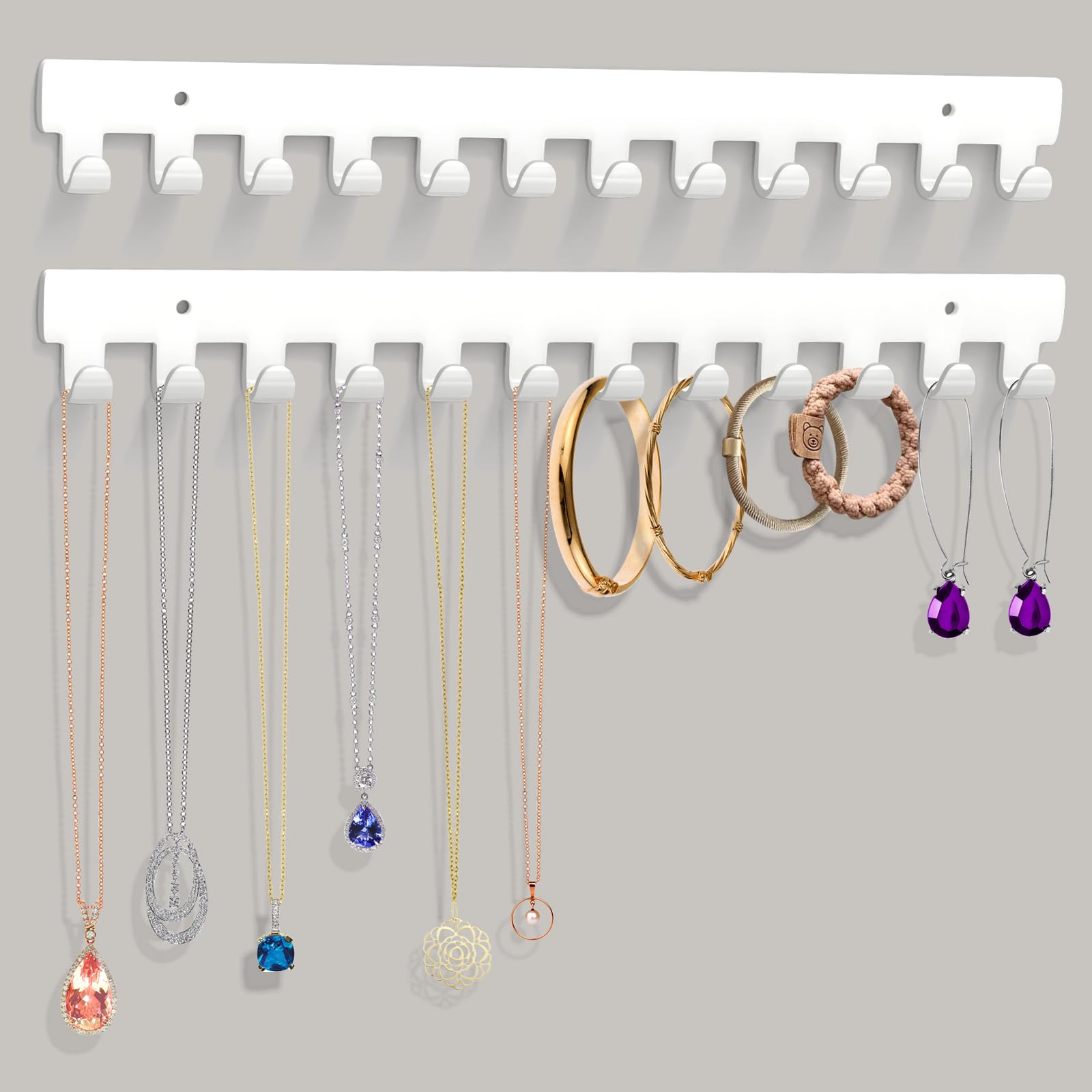 Photo 1 of Mecnmsa 2 Pack Necklace Holder - Hanging Jewelry Organizer, Self-Adhesive, Wall Mount (White)