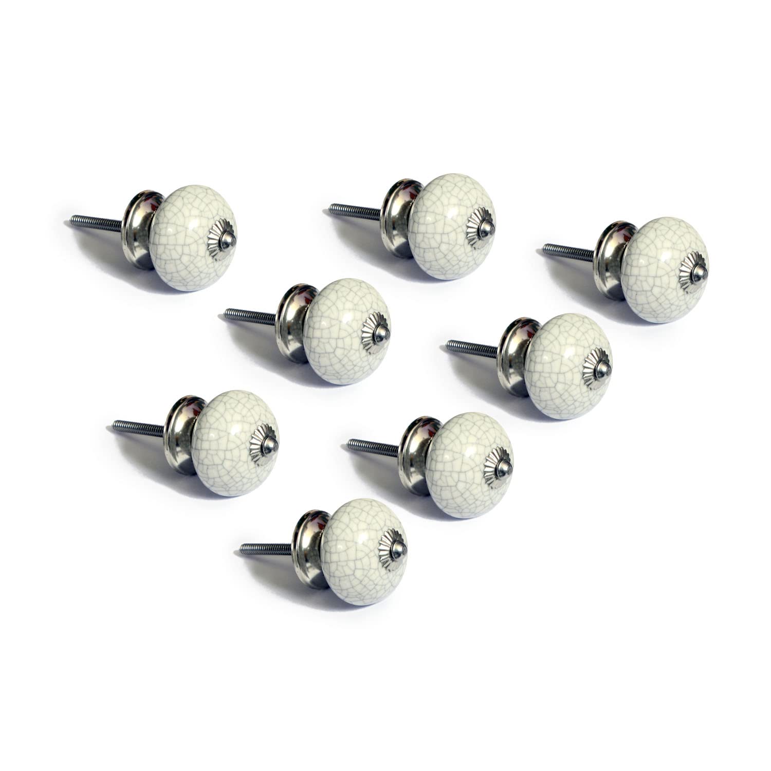 Nacnic Set of 8 Ceramic knobs in White, Hand Painted with Different Designs. Handcrafted Handles for cabinets, Drawers, Dressers and Hangers. Classic knobs of 40mm Diameter.
