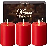 KONNI Red Pillar Candles Set of 3, 3"x 4" Unscented Pillar Candles Bulk, 39 Hours Long Burning Candles, Smokeless and Dripless Large Round Candle for Wedding, Home Decoration, Parties, Spas, Dinner