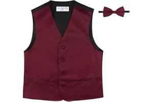 VESUVIO NAPOLI BOY'S Dress Vest & BOW Tie Solid BURGUNDY Color BowTie Set