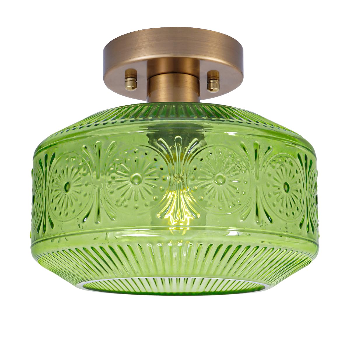 Photo 1 of Semi Flush Mount Ceiling Light, Vintage Small Ceiling Light Fixture, Thickened Glass Hallway Light Fixture, Brass Kitchen Ceiling Mount Lamp with Green Glass for Entry Way, Bedroom, Bathroom, Porch