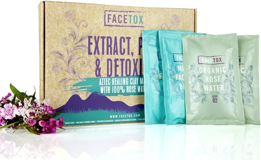 Facetox ™ - 7 Applications | Cleansing Clay Face mask, Organic, Cruelty Free, Blackhead and Acne Treatment, Powerful Cleansing Facemask suitable for All Skin Types