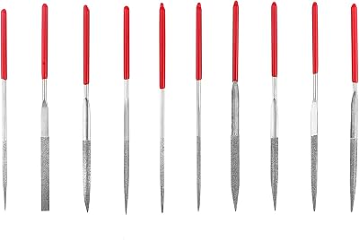 QWORK Needle File Set 3x140mm Diamond Mini Modelling Files 10Pcs