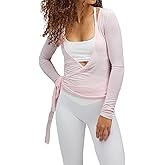 Usweetie Women’s Wrap Top Long Sleeve Tie Front Workout Ballet Pilates Yoga Shirt