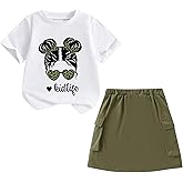Afsmlys Tween Girl Clothes Summer 2 Piece Outfit T-Shirt + Cargo Skirt Teen Girl Spring Clothing,Size 7-12 Years