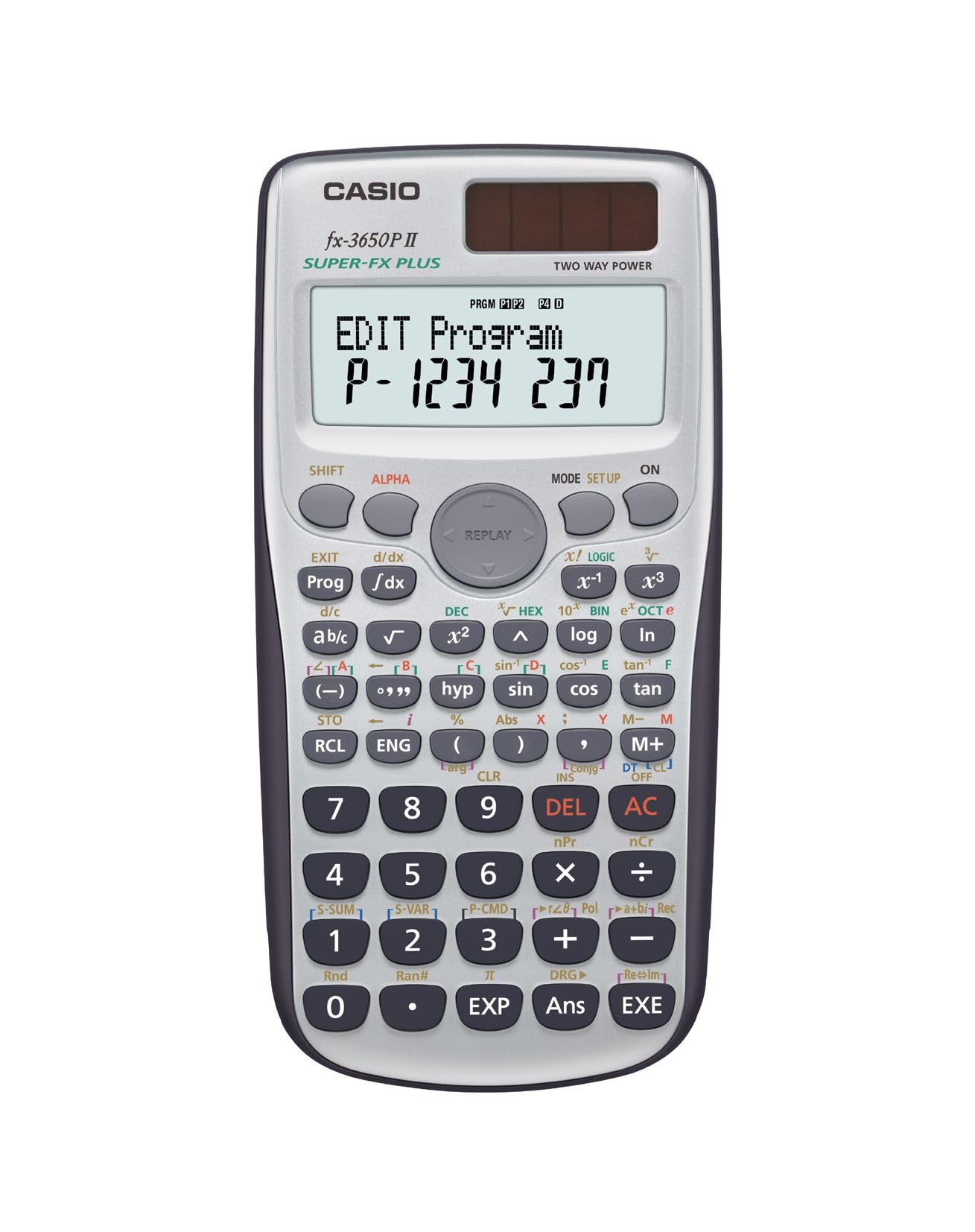 Casio FX-3650P II programmable calculator with 279 functions, 2-line display, battery/solar cell