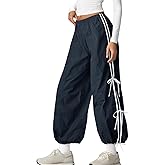Fisoew Womens Wide Leg Track Pants Casual Elastic Waist Bow Tie Y2K Baggy Sweatpants with Pockets Navy