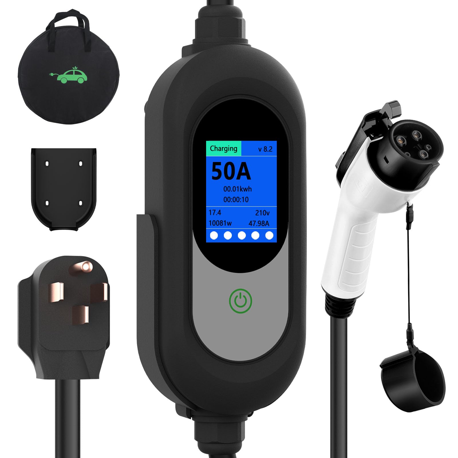 Photo 1 of Level 2 EV Charger, 50 Amp, 240V, NEMA 14-50P Plug, 25FT Portable Electric Vehicle Charger for SAE J1772 Cars, Adjustable Current & Delay Timer, Fast Charging and Convenient for Home Use and Road Trip