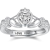 Claddagh Rings for Women Sterling Silver Adjustable Claddagh Ring I Love You Jewelry Christmas Mothers Birthday Gifts