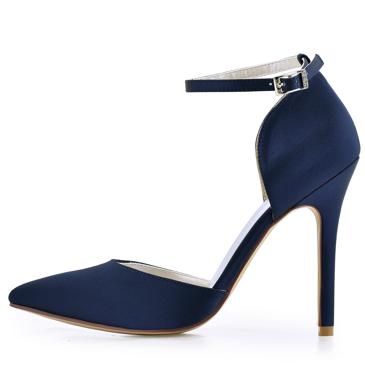 ELEGANTPARK Pointed Toe Heels for Women Ankle Strap Wedding Bridal Shoes D'Orsay High Heel Pumps Satin Evening Party… - Image 3