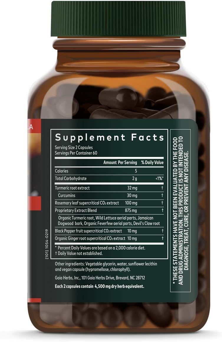 Gaia Herbs, Turmeric Supreme Pain, Herbal Pain Supplement with Curcumins, Vegan Liquid Capsules, 120 Count: Health & Personal Care