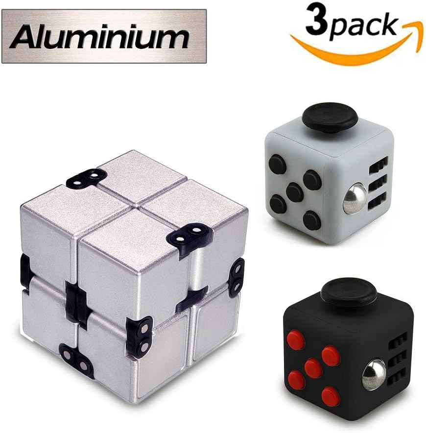 Aluminium Infinity Cube, Relieves Stress Fidget Cube Toy for Adults and Kids (3 Pack)