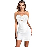 Zeflows Womens Sweetheart Neck Strapless Tube Twist Front Cutout Bodycon Dresses Ruched Lace Up Back Backless Mini Dresses