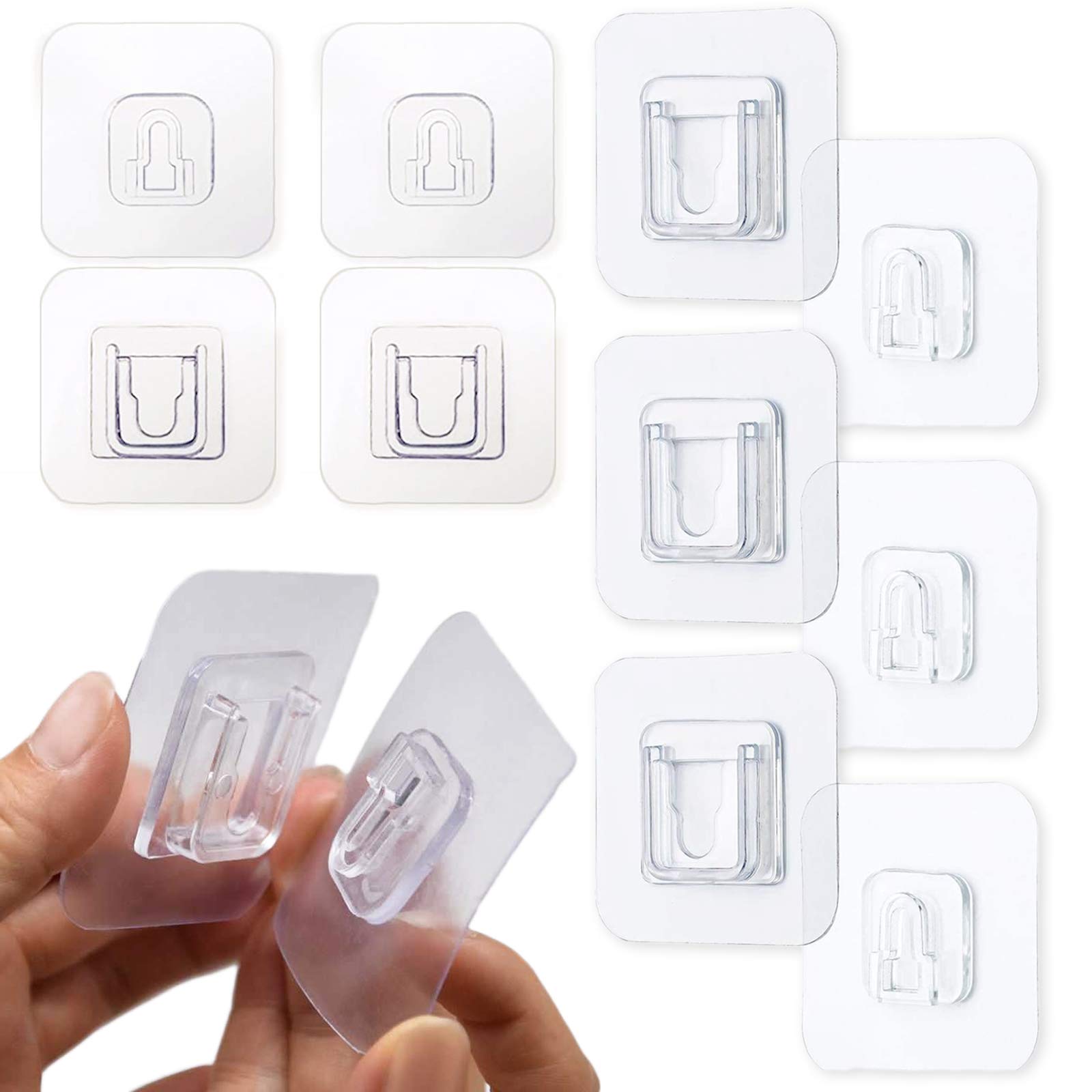 20 Pairs Double-Sided Adhesive Wall Hooks, Waterproof and Oil-Proof Wall-Sticking Hooks Without Punching and Nails Heavy-Duty Self-Adhesive Hooks for Bathroom and Kitchen