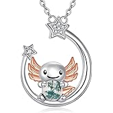 AXOMY Axolotl Necklace 925 Sterling Silver Axolotl Moss Agate Pendant Cute Animal Jewelry Gift for Women
