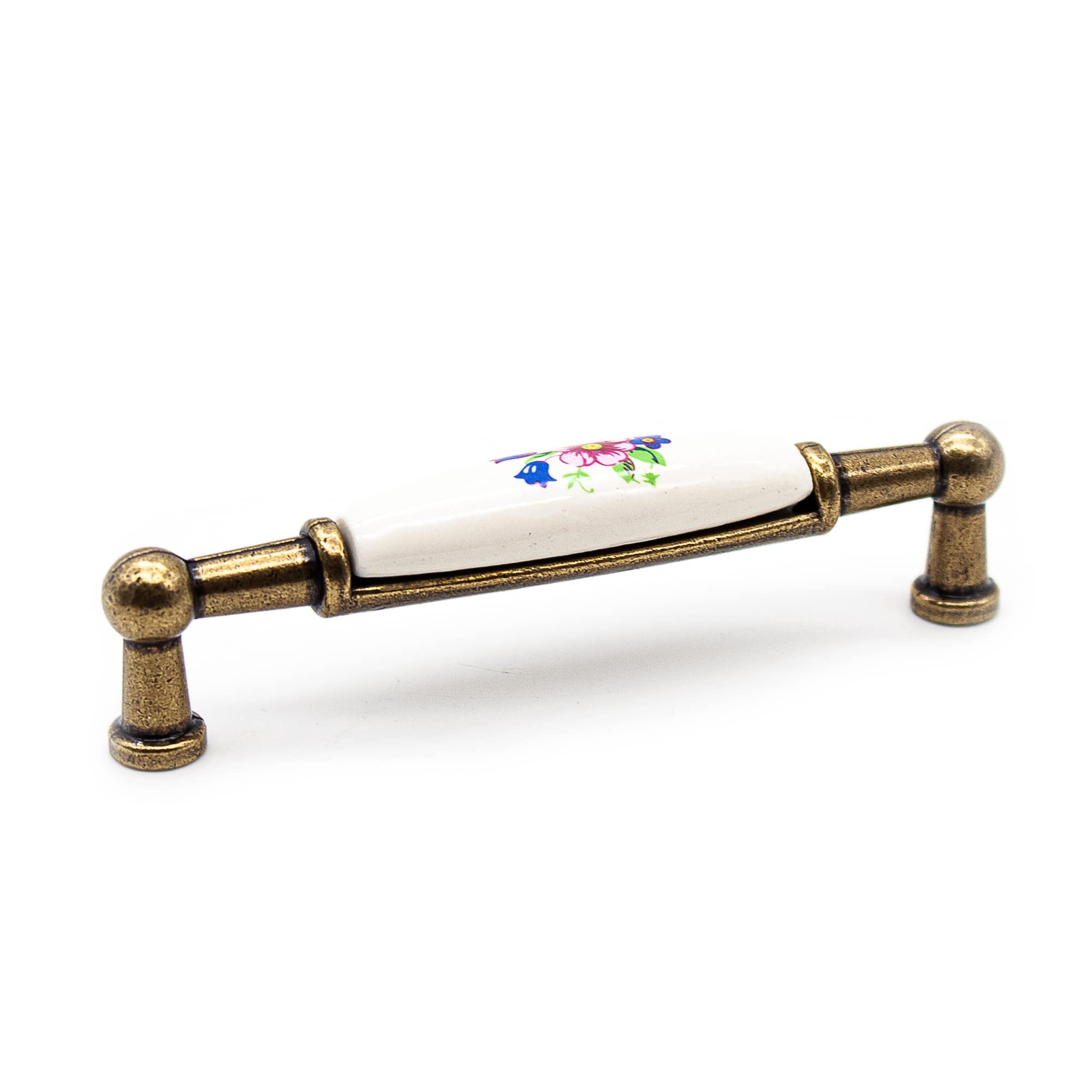 DOJA Barcelona Vintage Furniture Handles 4 Antique Handles Furniture,Spring Flower Motif,106x26x19 mm,Zinc Alum and Porcelain Furniture Knobs,Handles for Kitchen Cupboards, Cupboard Handles Vintage