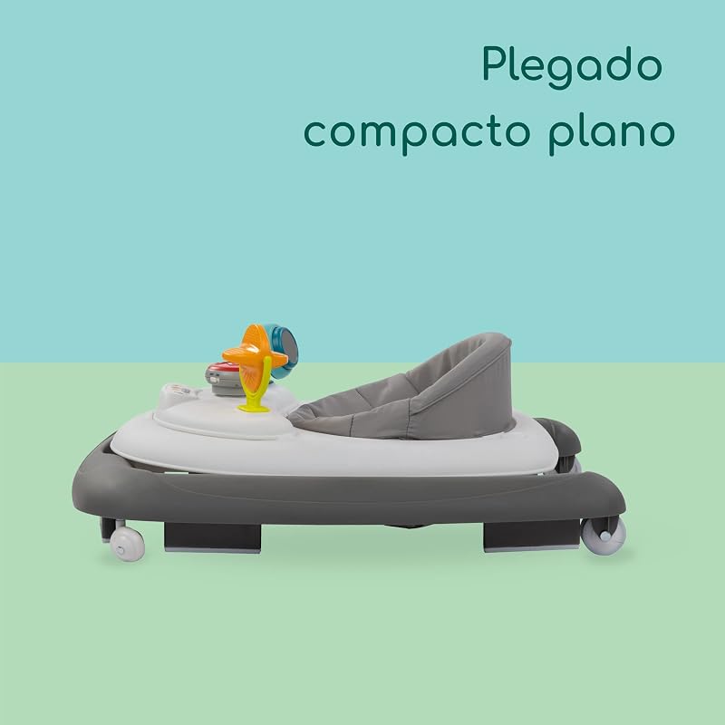 Explorer, Andador bebé, Primeros pasos, 3 alturas regulables, Centro de actividades con 12 melodías, Asiento acolchado, Base antivuelco, Para niños 6 meses – 12 kg, Grey Mist