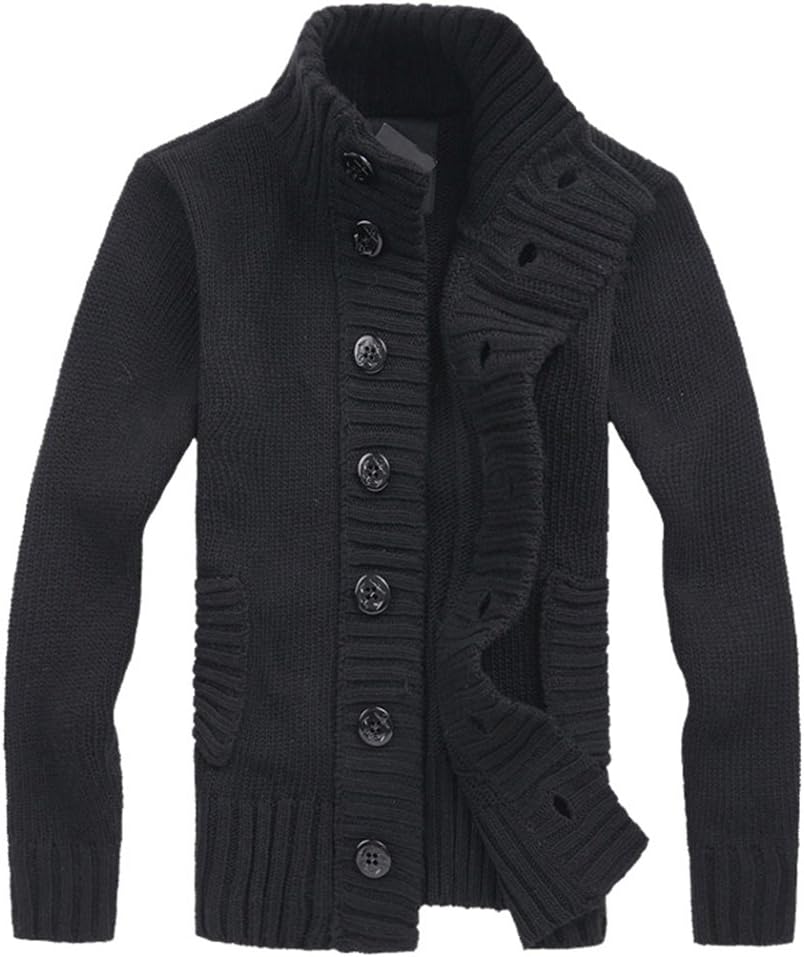 Men's Wool Blend Mock Neck Open Button Down Cardigan Sweater
