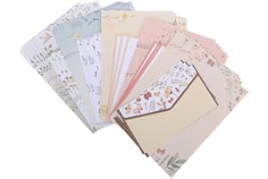 SHERCHPRY 5 Sets A5 Letter Paper and Envelope Set, Floral Writing Paper Stationery Kit with Matching Envelopes, Decorative Le