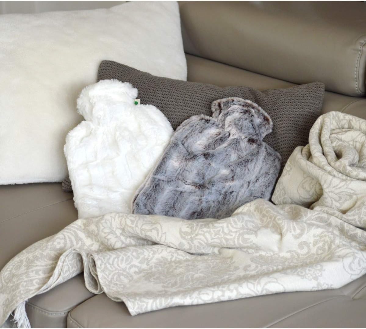 Hot Water Bottle with Cover - Hot Cold Pack Made of Burst Resistant Thermoplastic with Fleece Sleeve Helps Relieve Muscle Aches & Pains, Menstrual Cramps (1.8L Faux Fur, Brown/Silver): Home & Kitchen
