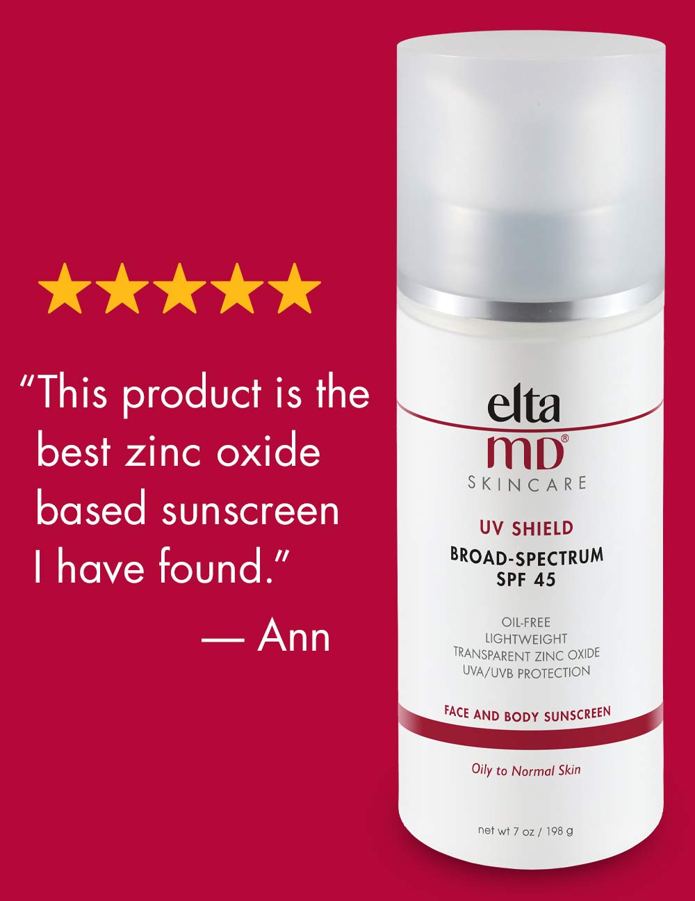 EltaMD UV Shield Face and Body Sunscreen Lotion BroadSpectrum SPF 45, Oil Free, NonGreasy