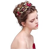 Wedding Headpiece Red Flower Gold Butterfly Hairbands Wedding Tiara Pearl Headbands Bridal Hair Bridesmaid Jewelry Accessories (B)