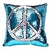Haperlare 16 X 16 inch Blue Sequin Pillow Cover Mermaid Sequin Pillow Cover Reversible Sequin Pillow Case for Home Party Decorations Best Gifts Lake Blue and Silver Insert not Included