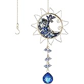Hanging Sunlight Catcher, Sun & Moon Crystal Suncatcher, Crystal Hanging Ornament, Hanging Crystals for Decoration, Festival Gift, Window Decoration (Blue)