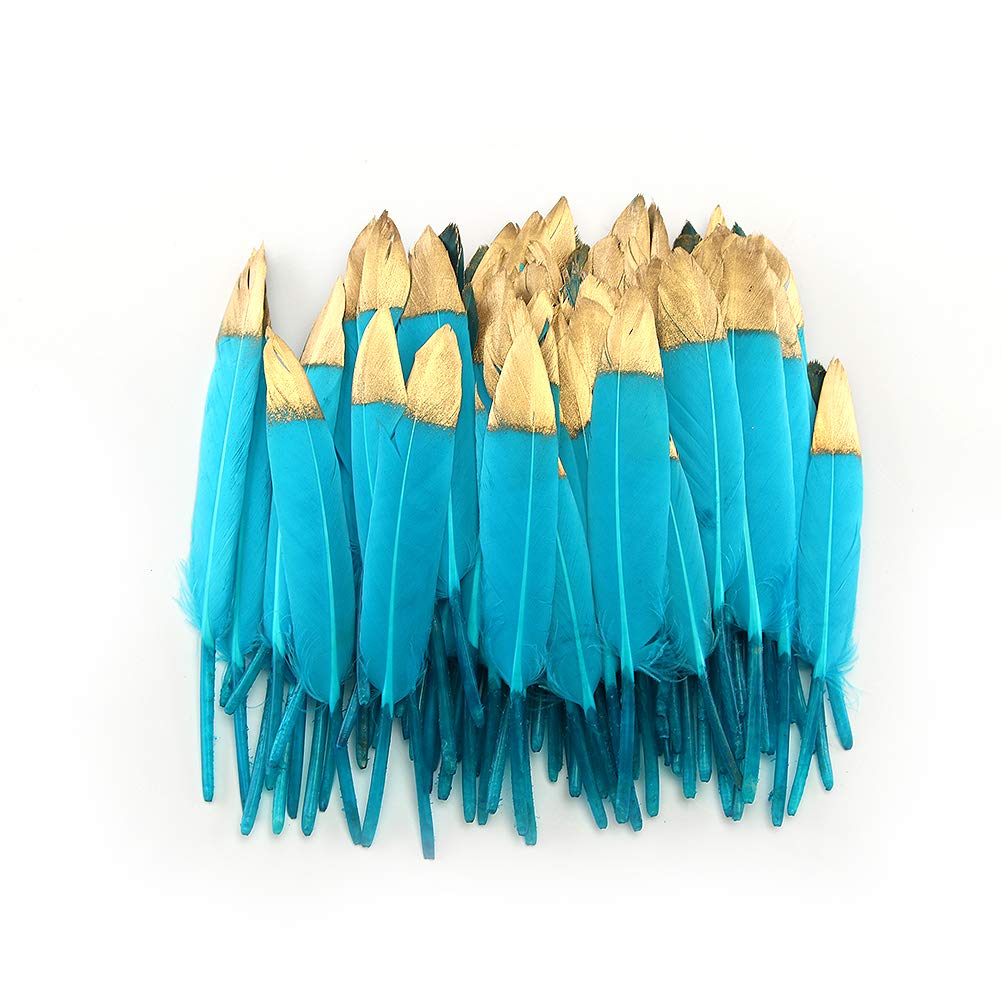 Sowder 50pcs Colorful Gold Goose Feathers 4-6inch(10-15cm) for Art Craft Party Decoration Clothing Accessories Duck Feather(Turquoise)