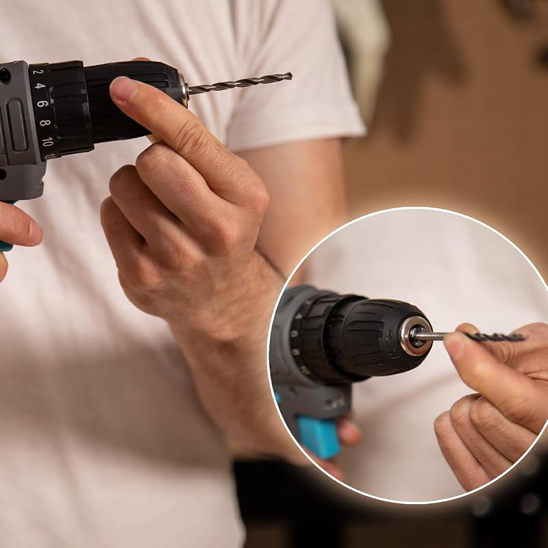 Perceuse à Batterie PowerForce 1000. 12V 2000mAh, 2 Vitesses 400/1400rpm, Couple de Serrage 28Nm en 20 Niveaux, LED, Changement de Mèche sans Clé, Design Ergonomique, Inclut Embouts et Mèches