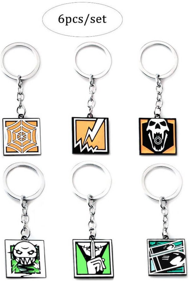 Mazeshop 6PCS Rainbow Six Action Figure Accessories Sets - Rainbow Six Collection Keychain Gift - Jager/Black/Bandit/ELA/Buck/Cvarira 3X3CM